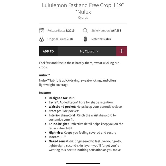 Lululemon Leggings Fast Free Crop II Nulux 19" Womens 6 Cyprus Green #DD4-0 - Picture 9 of 10